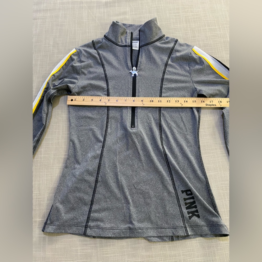 PINK Victoria Secret long-sleeve, half zip jacket- grey, yellow. Women’s size S - Picture 7 of 16